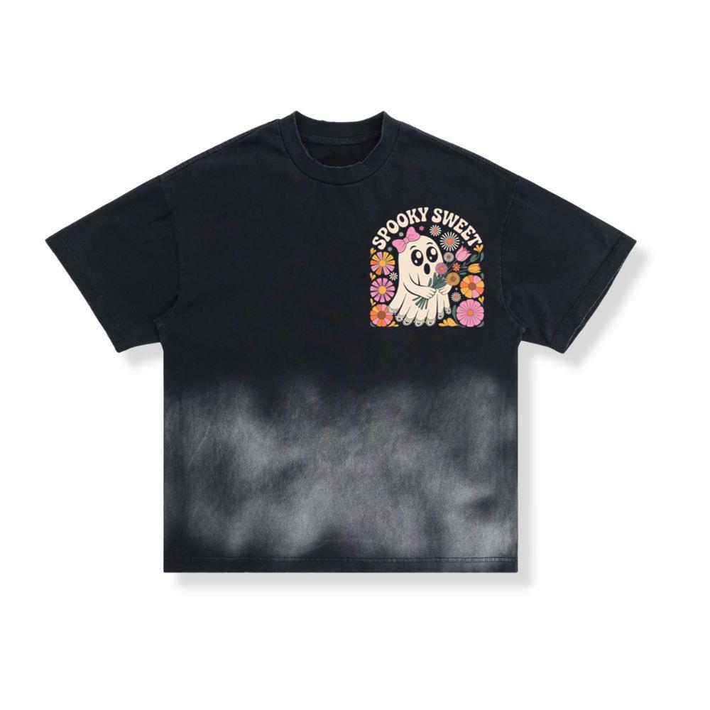 Spooky Sweet Ghost Flower Retro Cartoon Design T-Shirt - Image 2