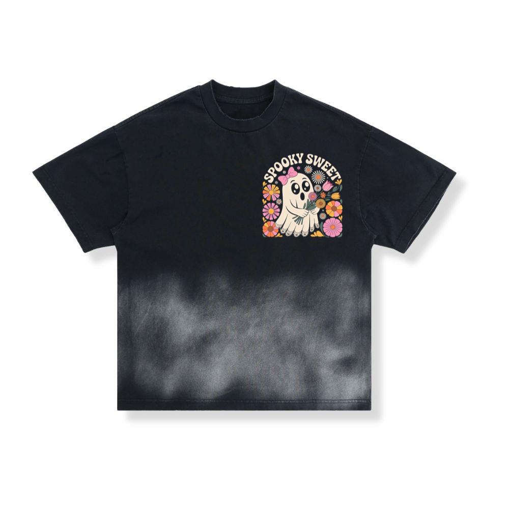 Spooky Sweet Ghost Flower Retro Cartoon Design T-Shirt