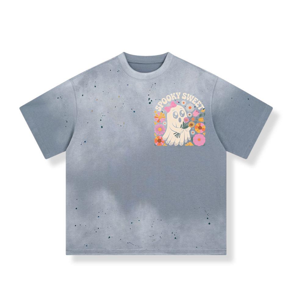 Spooky Sweet Ghost Flower Retro Cartoon Design T-Shirt