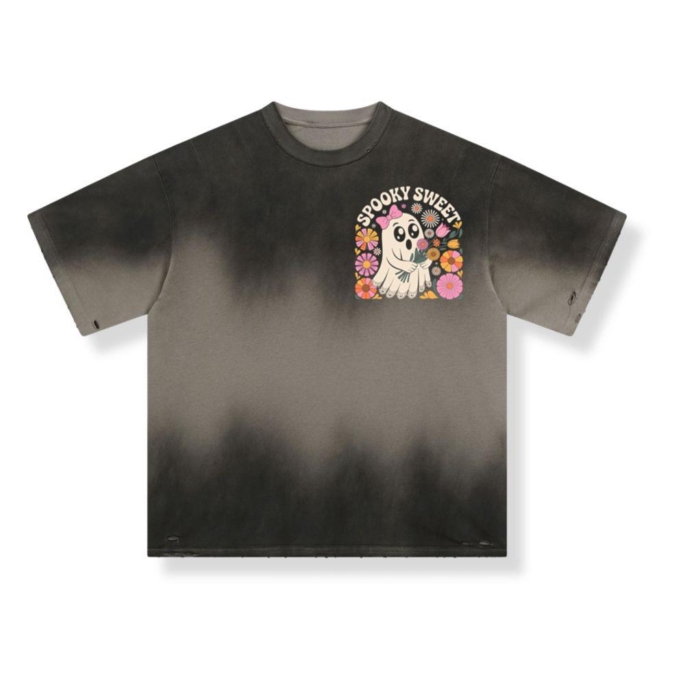 Spooky Sweet Ghost Flower Retro Cartoon Design T-Shirt