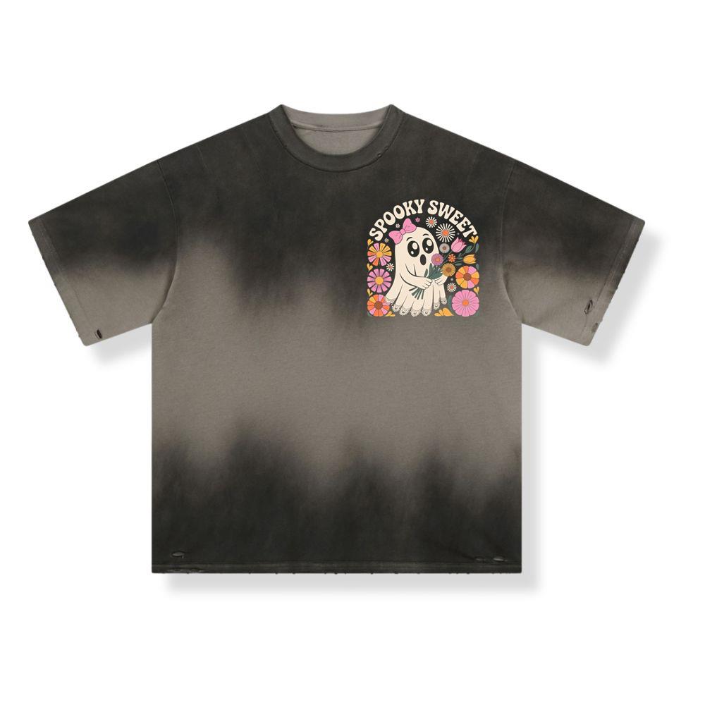 Spooky Sweet Ghost Flower Retro Cartoon Design T-Shirt