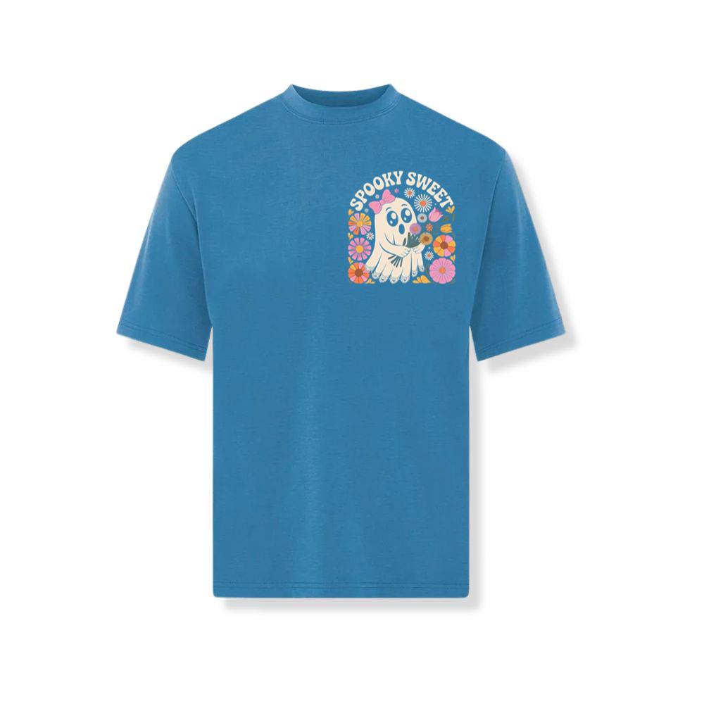 Spooky Sweet Ghost Flower Retro Cartoon Design T-Shirt - Image 2