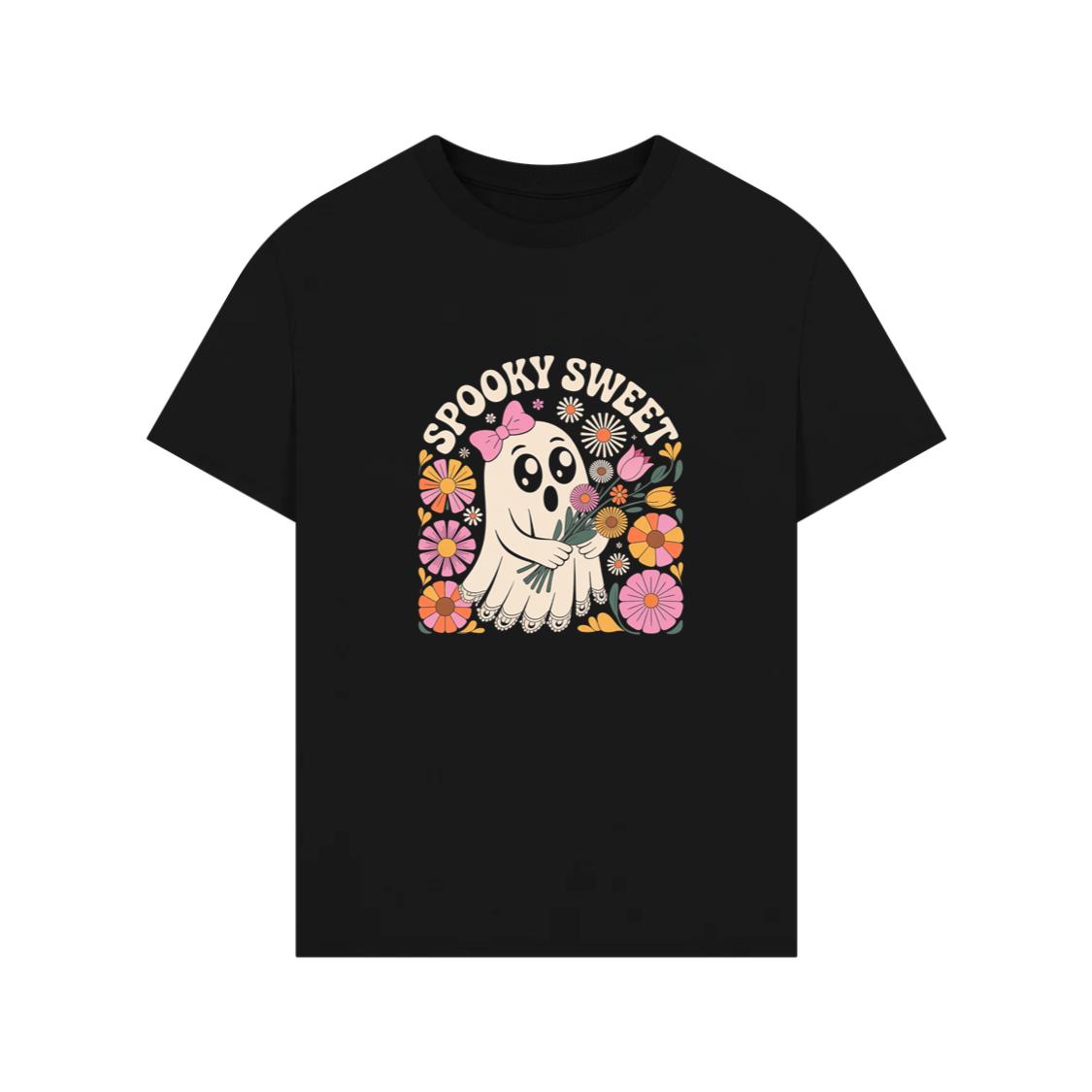 Spooky Sweet Ghost Flower Retro Cartoon Design T-Shirts