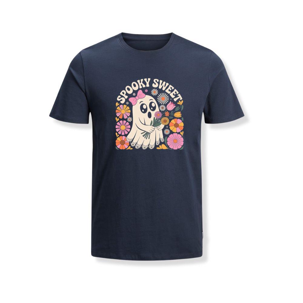 Spooky Sweet Ghost Flower Retro Cartoon Design T-Shirts - Image 2