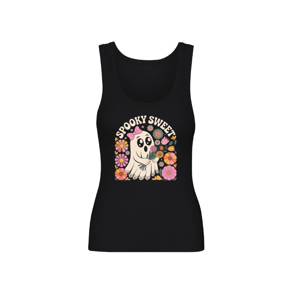 Spooky Sweet Ghost Flower Retro Cartoon Design TankTop