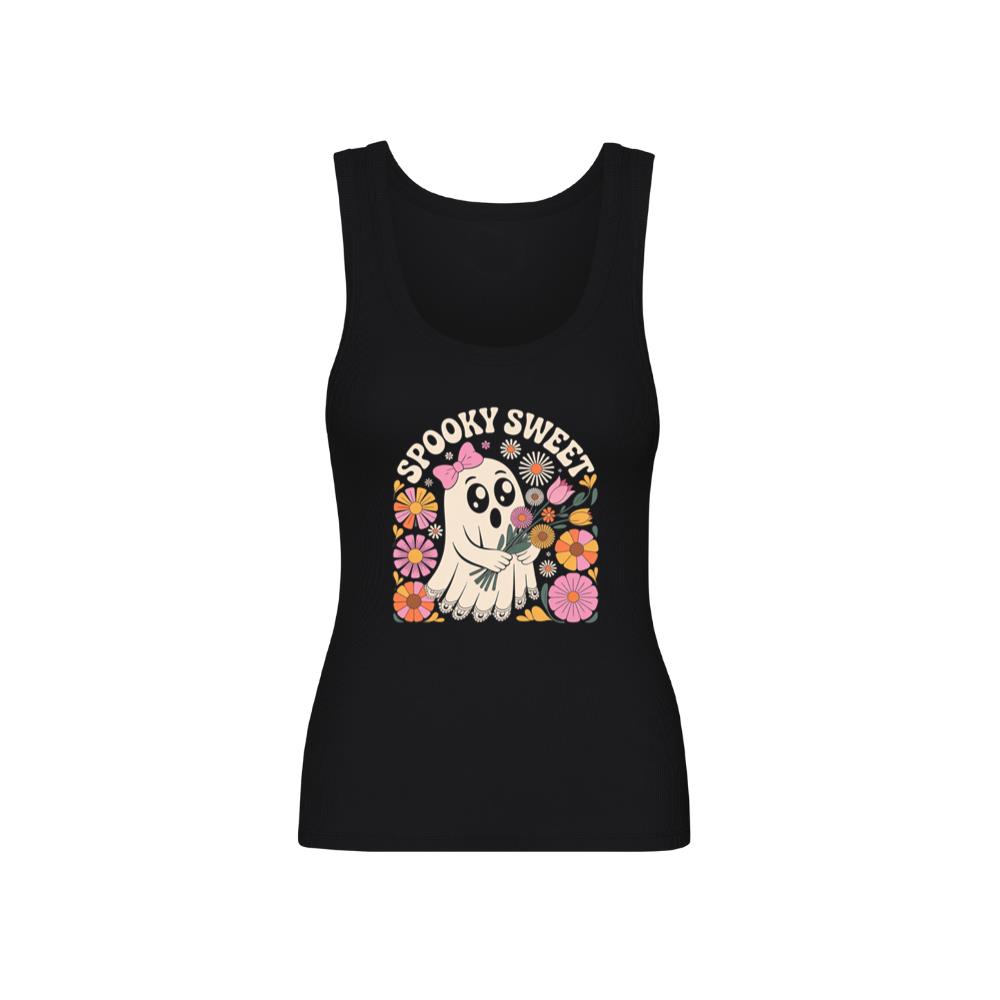 Spooky Sweet Ghost Flower Retro Cartoon Design TankTop 