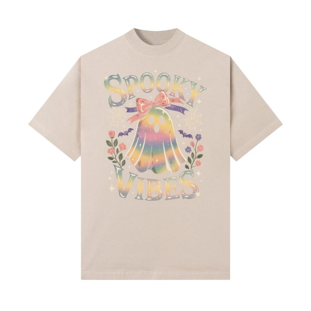 Spooky Vibes Cute Ghost Halloween T-Shirt - Image 3