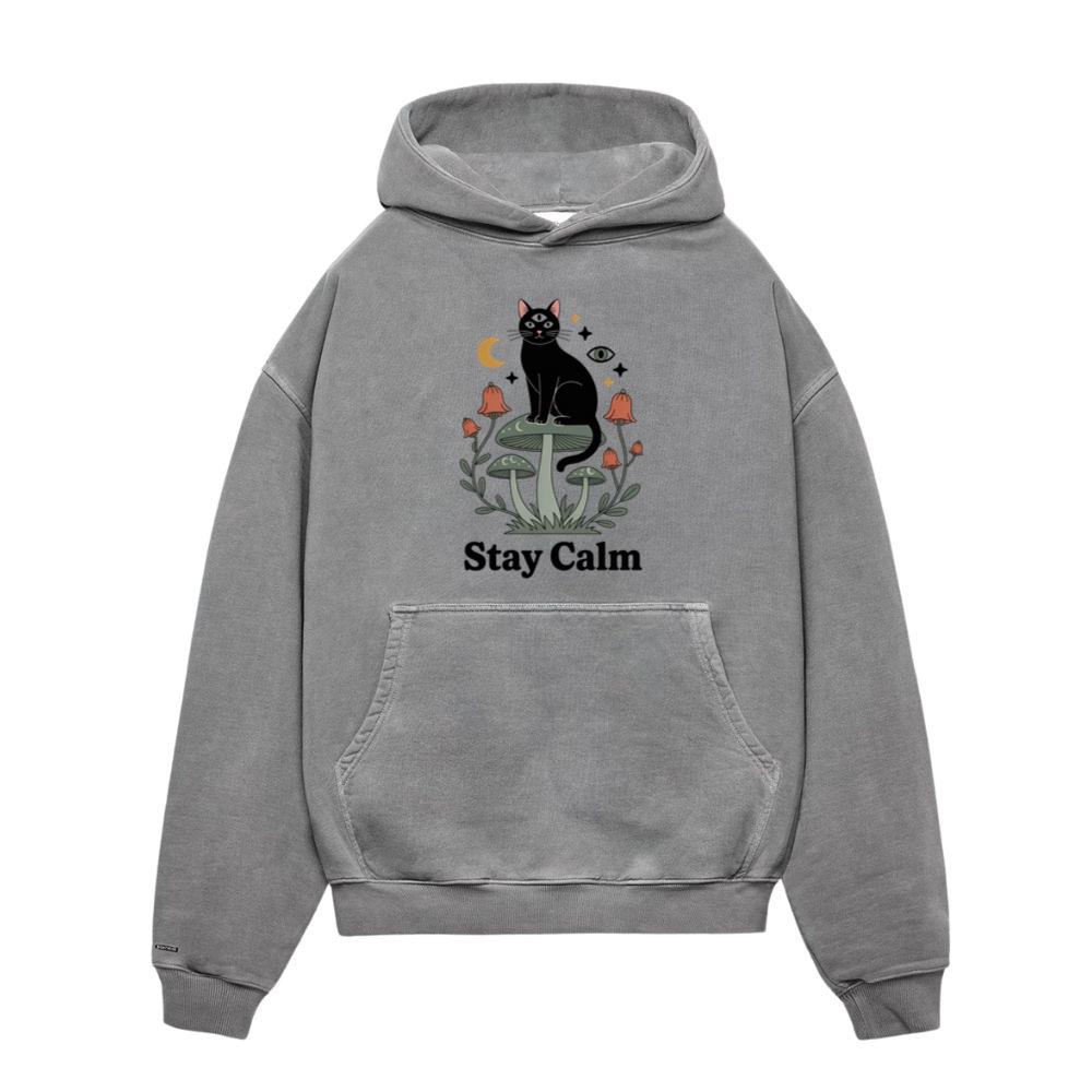Stay Calm Black Cat Mystical Moon Graphic