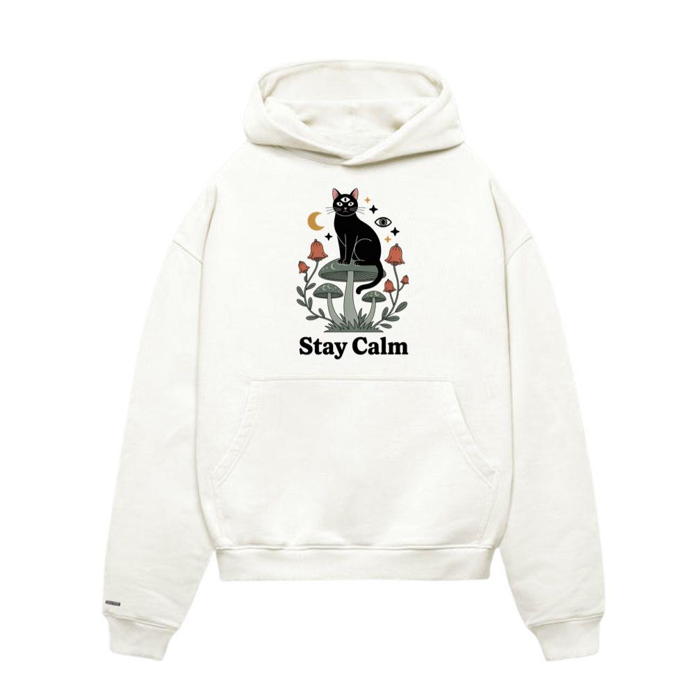 Stay Calm Black Cat Mystical Moon Graphic Hoodies