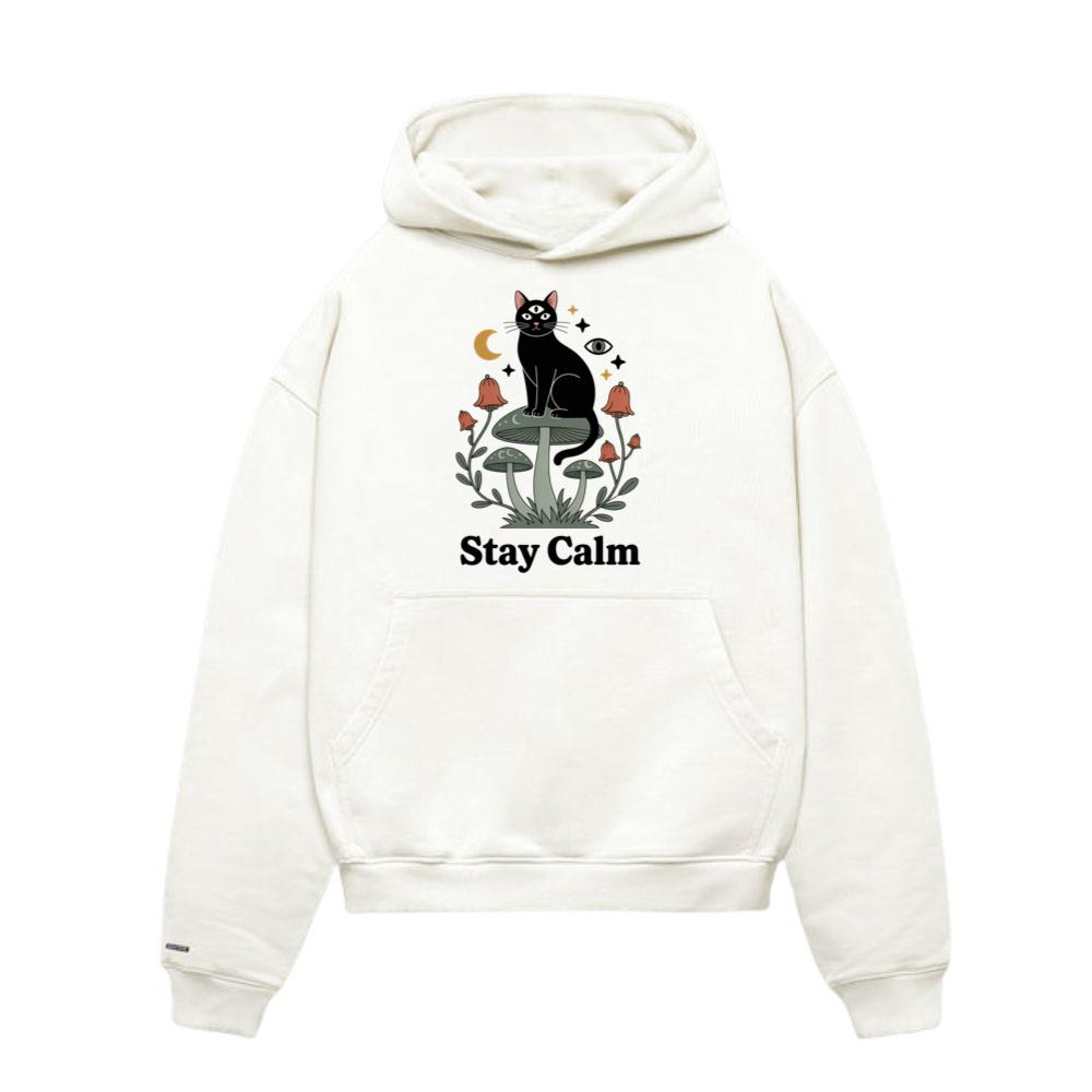 Stay Calm Black Cat Mystical Moon Graphic Hoodies