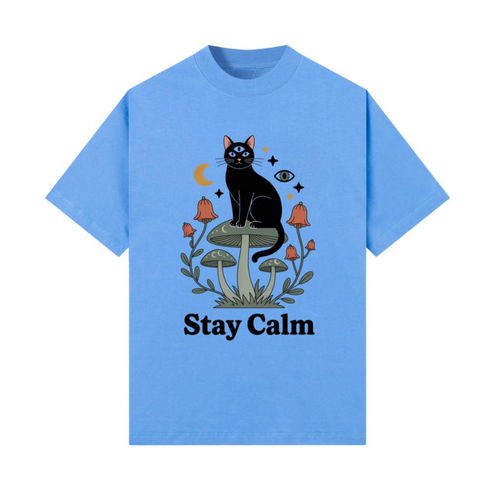 Stay Calm Black Cat Mystical Moon Graphic T-Shirt