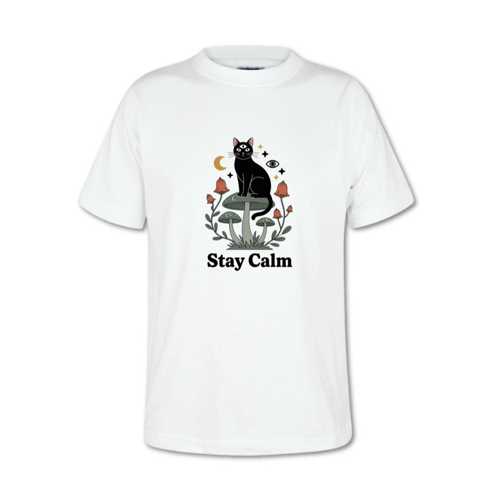 Stay Calm Black Cat Mystical Moon Graphic T-Shirt
