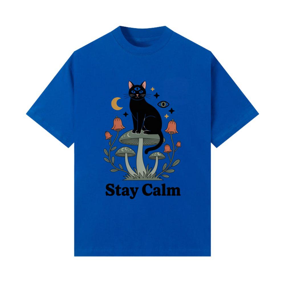 Stay Calm Black Cat Mystical Moon Graphic T-Shirt