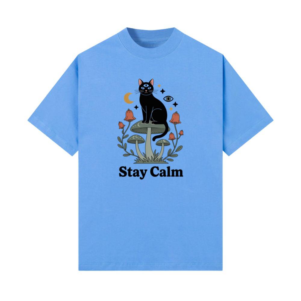 Stay Calm Black Cat Mystical Moon Graphic T-Shirts