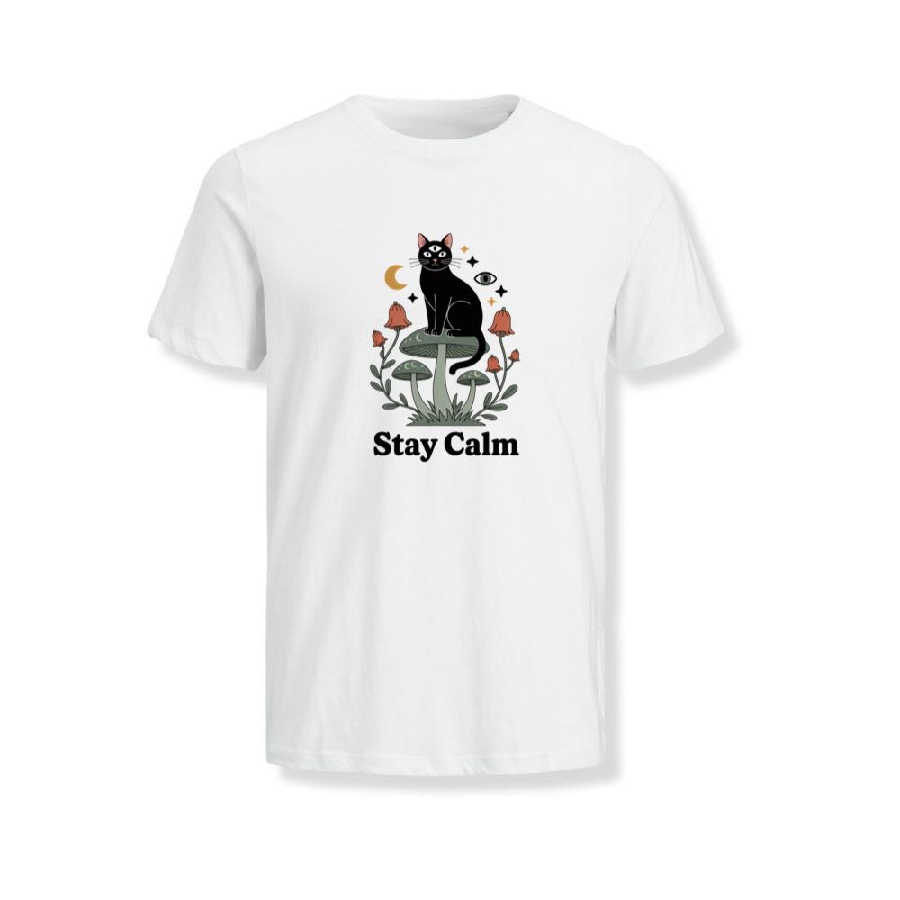 Stay Calm Black Cat Mystical Moon Graphic T-Shirts