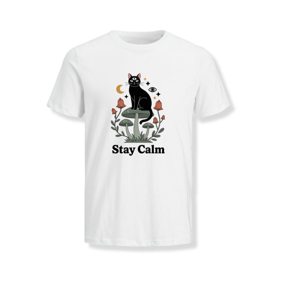 Stay Calm Black Cat Mystical Moon Graphic T-Shirts