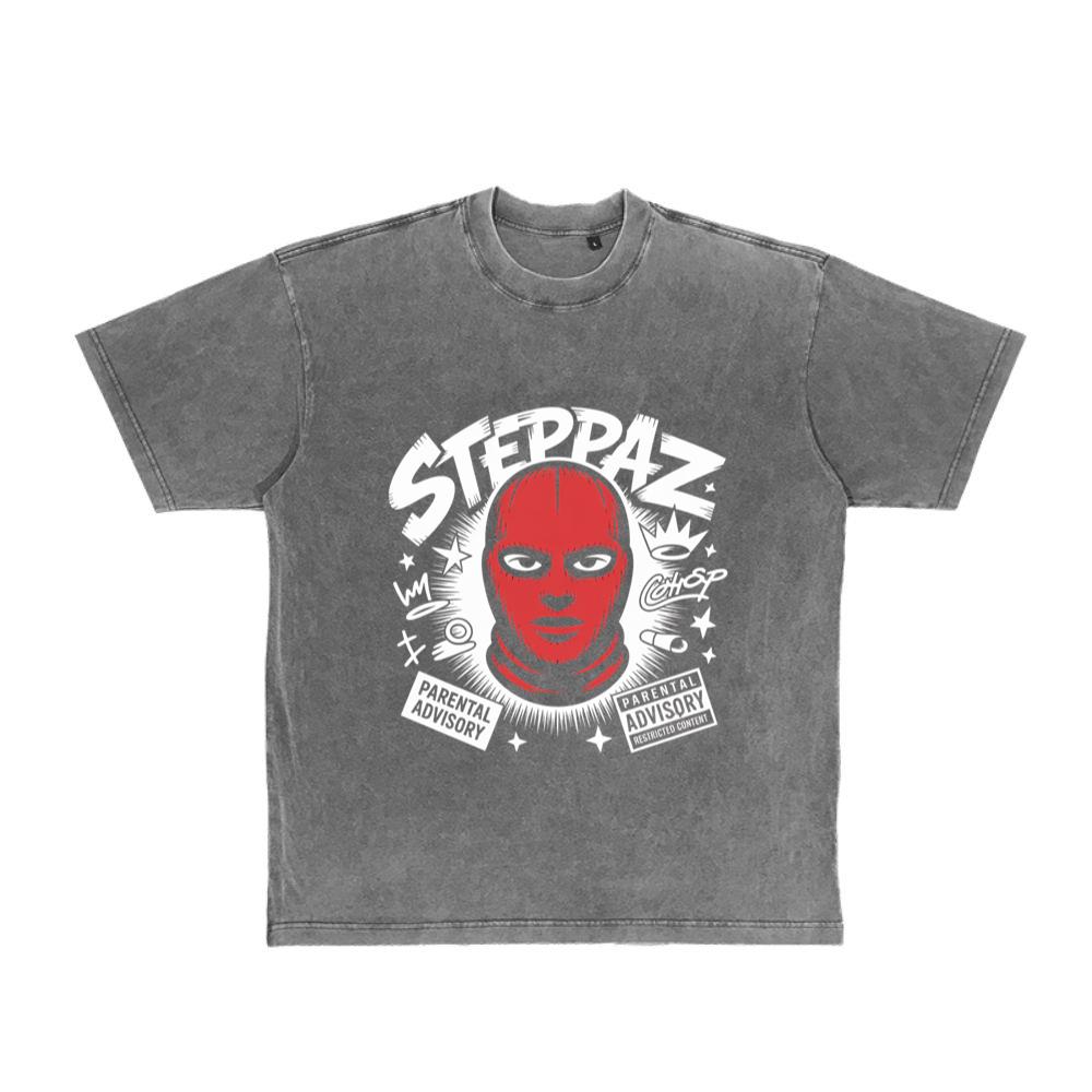 Steppaz Red Mask Character Underground Street Culture Design T-Shirt