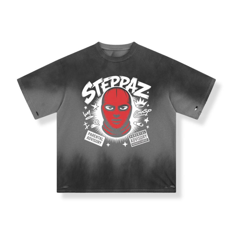 Steppaz Red Mask Character Underground Street Culture Design T-Shirt