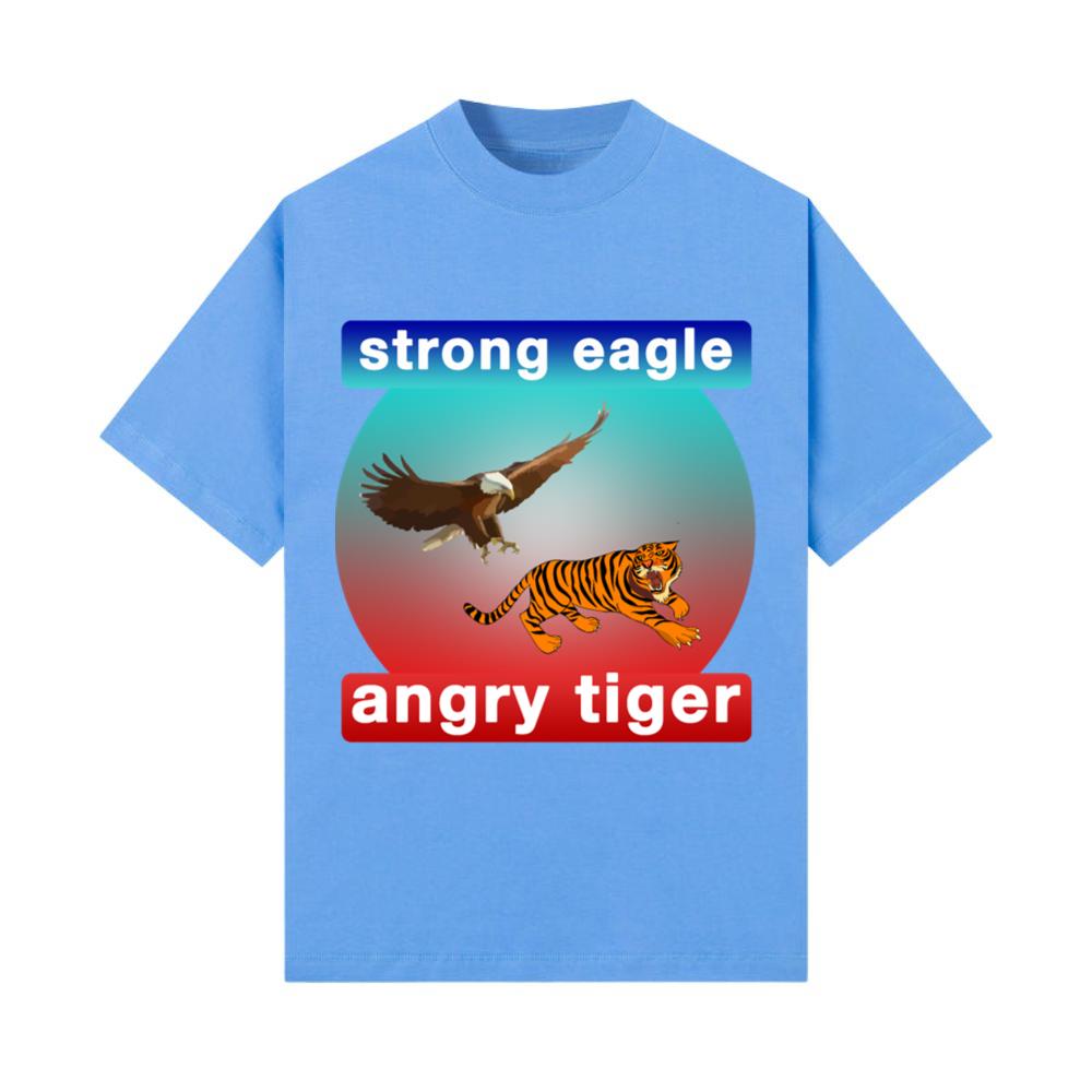 strong eagle attacks angry tiger animals cartoon T-Shirt