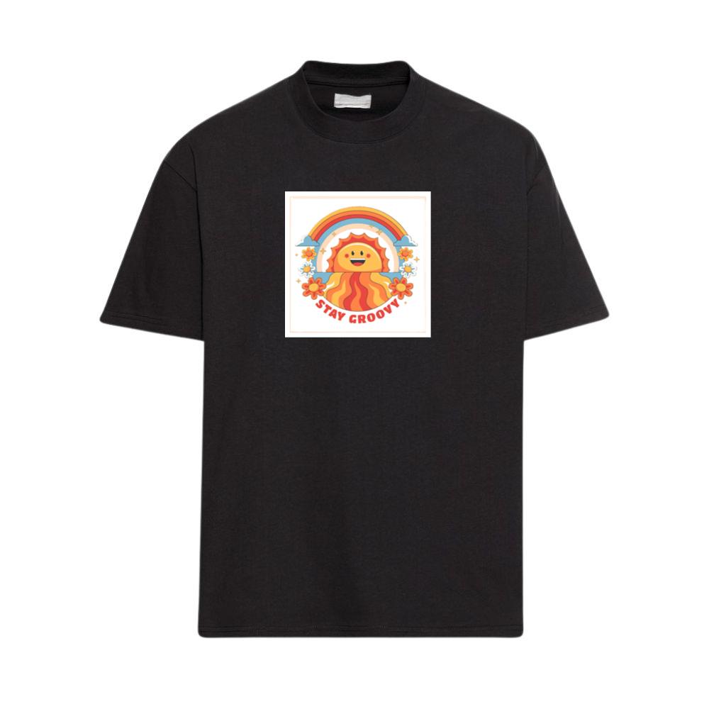 Sun Face with Rainbow, Flowers, and Stay Groovy Text T-Shirts