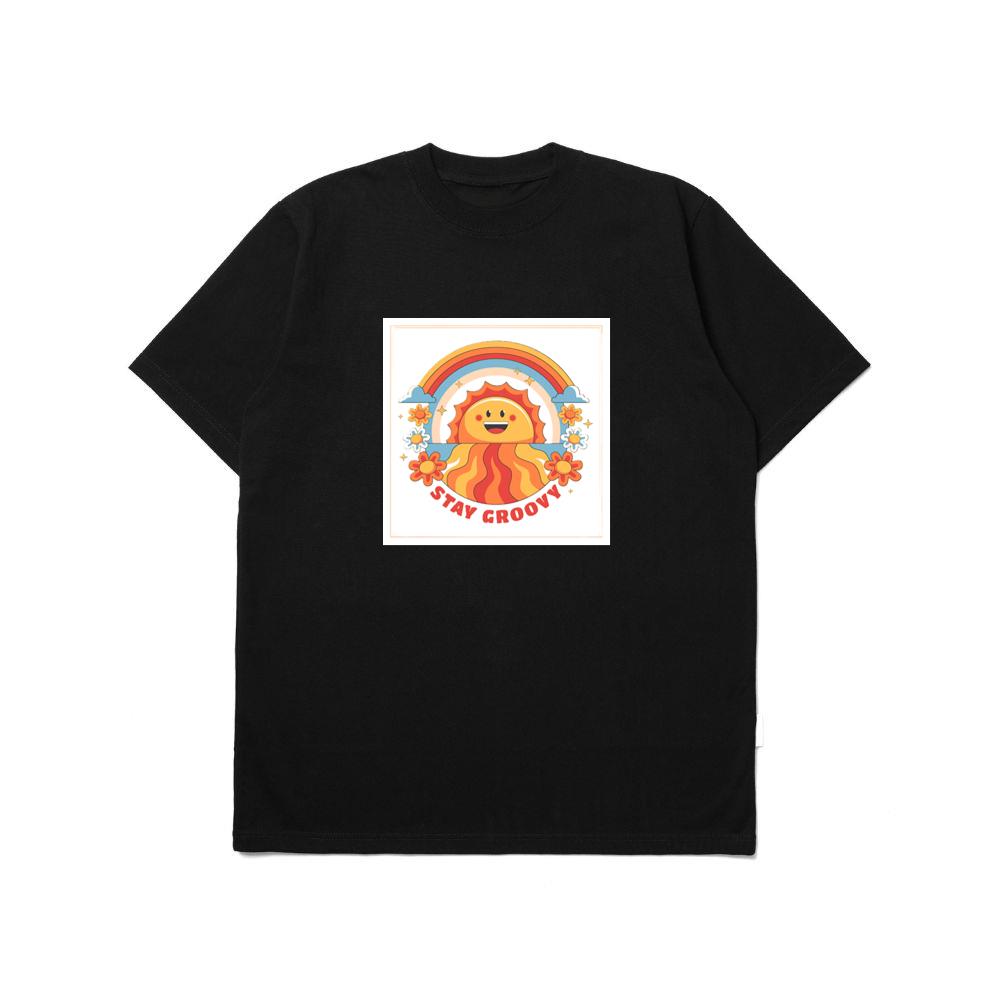 Sun Face with Rainbow, Flowers, and Stay Groovy Text T-Shirts