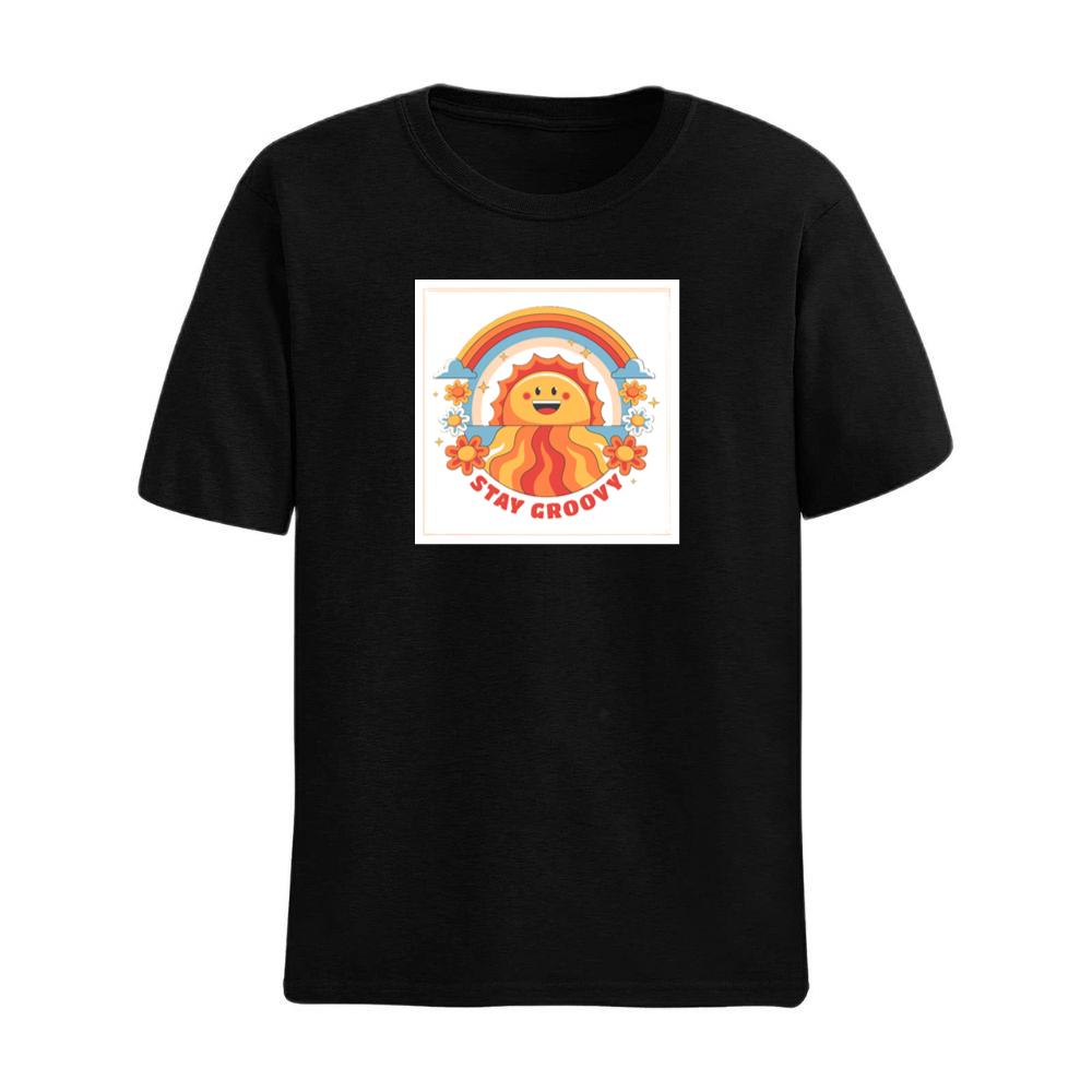Sun Face with Rainbow, Flowers, and Stay Groovy Text T-Shirts