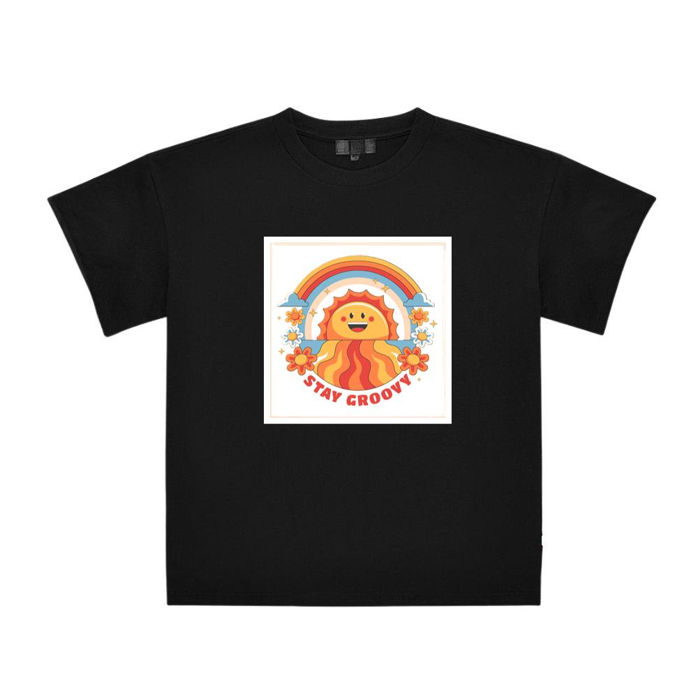 Sun Face with Rainbow, Flowers, and Stay Groovy Text T-Shirts