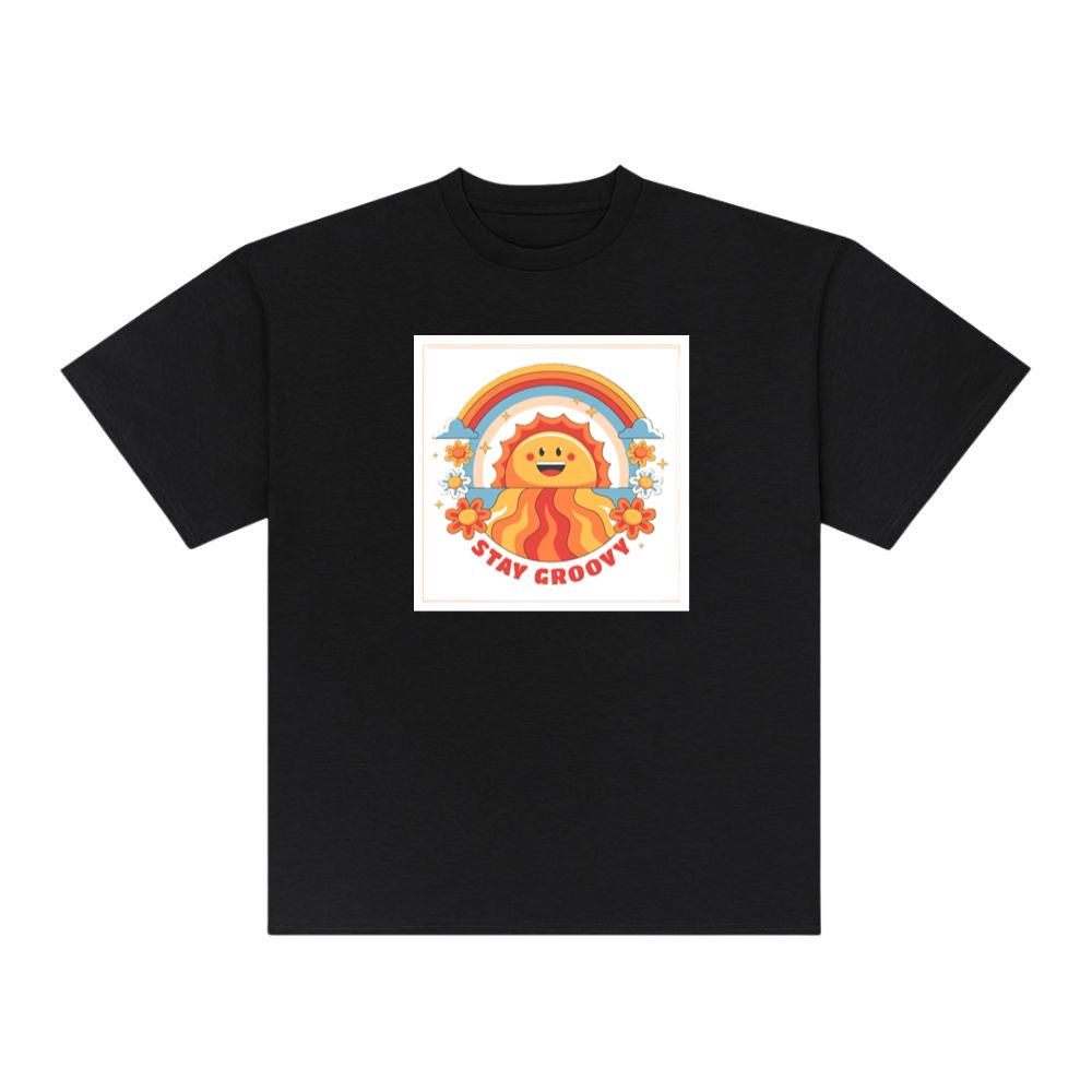 Sun Face with Rainbow Flowers and Stay Groovy Text TShirts Kulottee