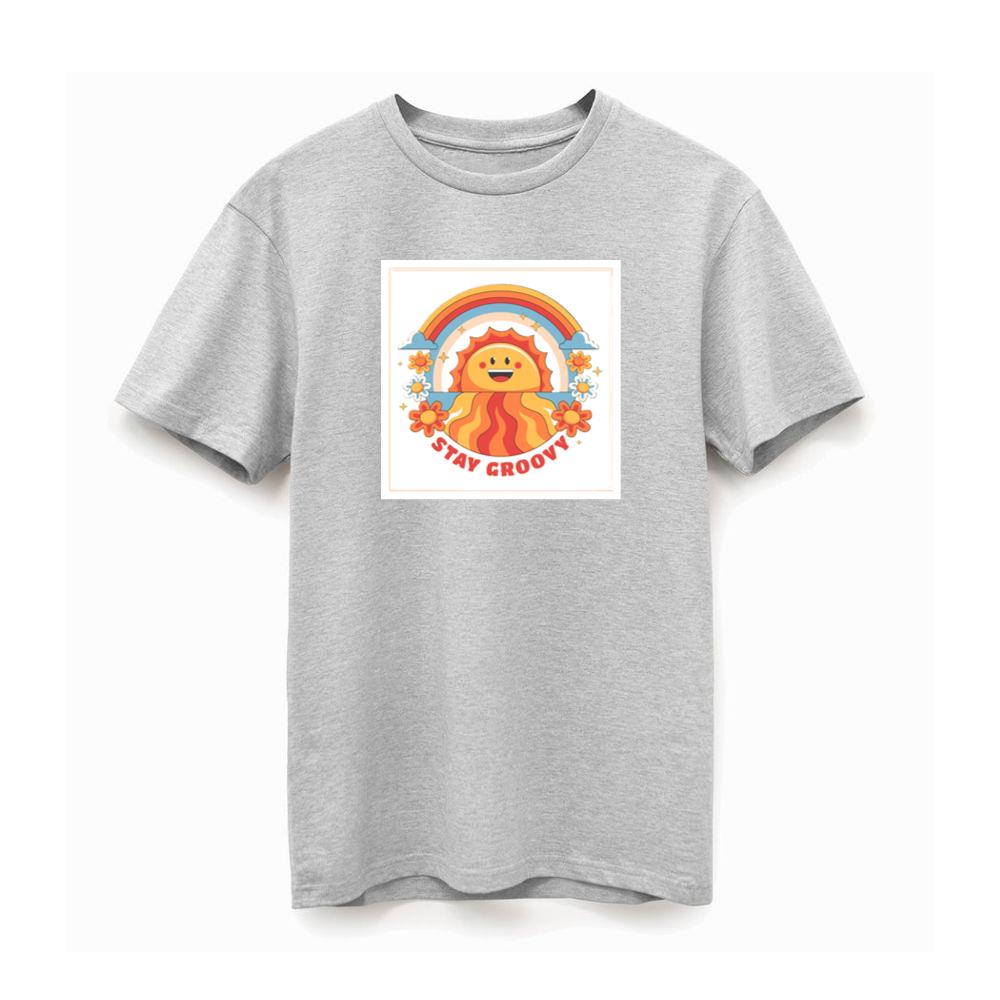 Sun Face with Rainbow Flowers and Stay Groovy Text TShirts Pagetees