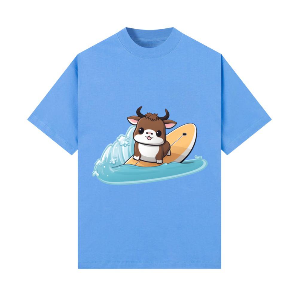 Surfing Cow, Athletic Animal Design T-Shirt