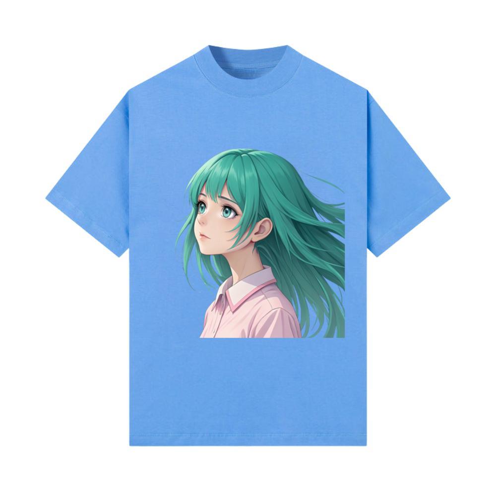 Teal Tresses_ A Vision of Anime Serenity and Wonde T-Shirt