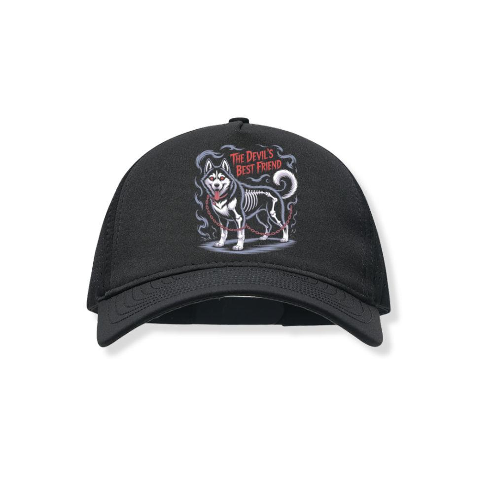 The Devils Best Friend Husky Dog Gothic Design Black Hat