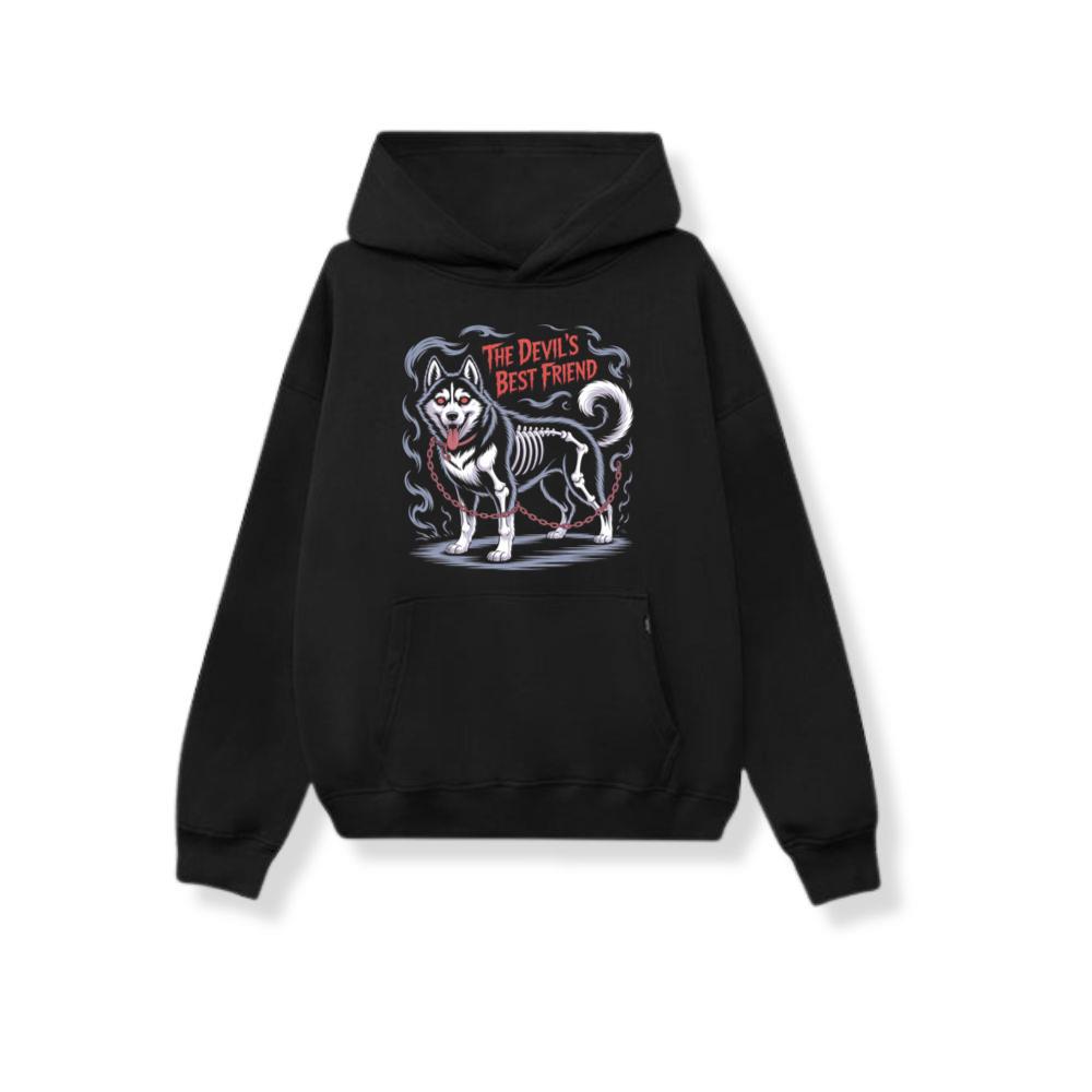 The Devils Best Friend Husky Dog Gothic Design Hoodie
