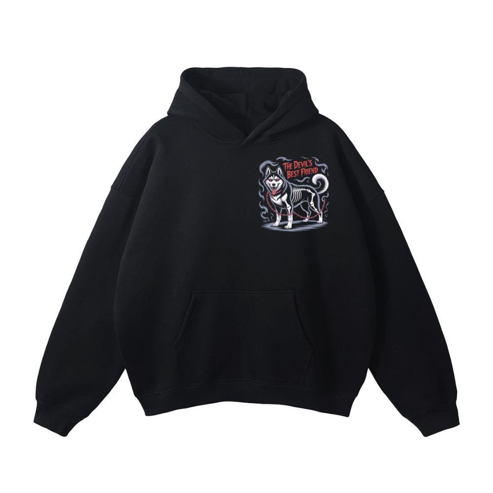 The Devils Best Friend Husky Dog Gothic Design Hoodie