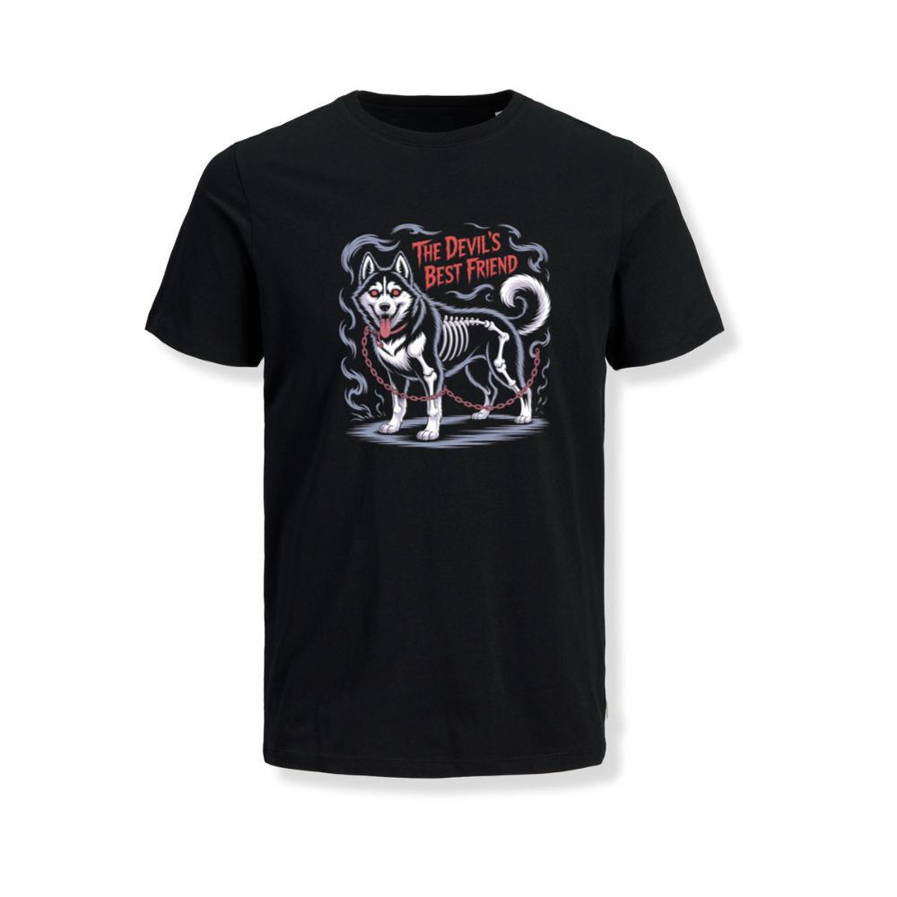 The Devils Best Friend Husky Dog Gothic Design T-Shirt