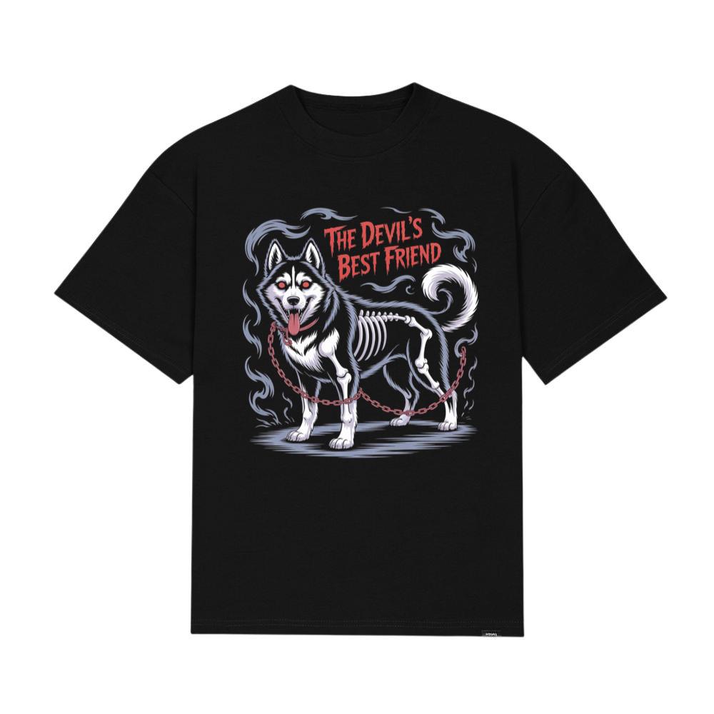 The Devils Best Friend Husky Dog Gothic Design T-Shirt