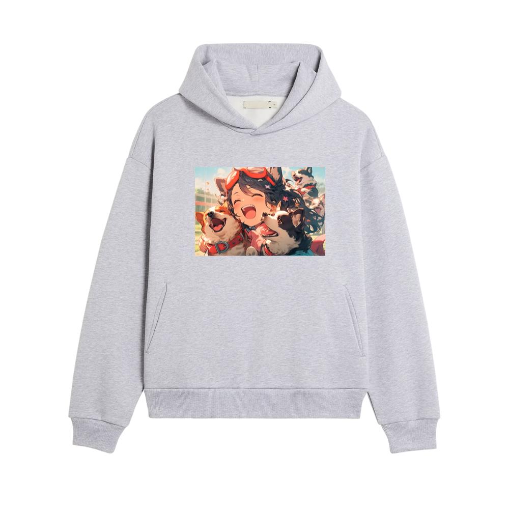 The Glee of a Girl and Her Corgi Crew Hoodies
