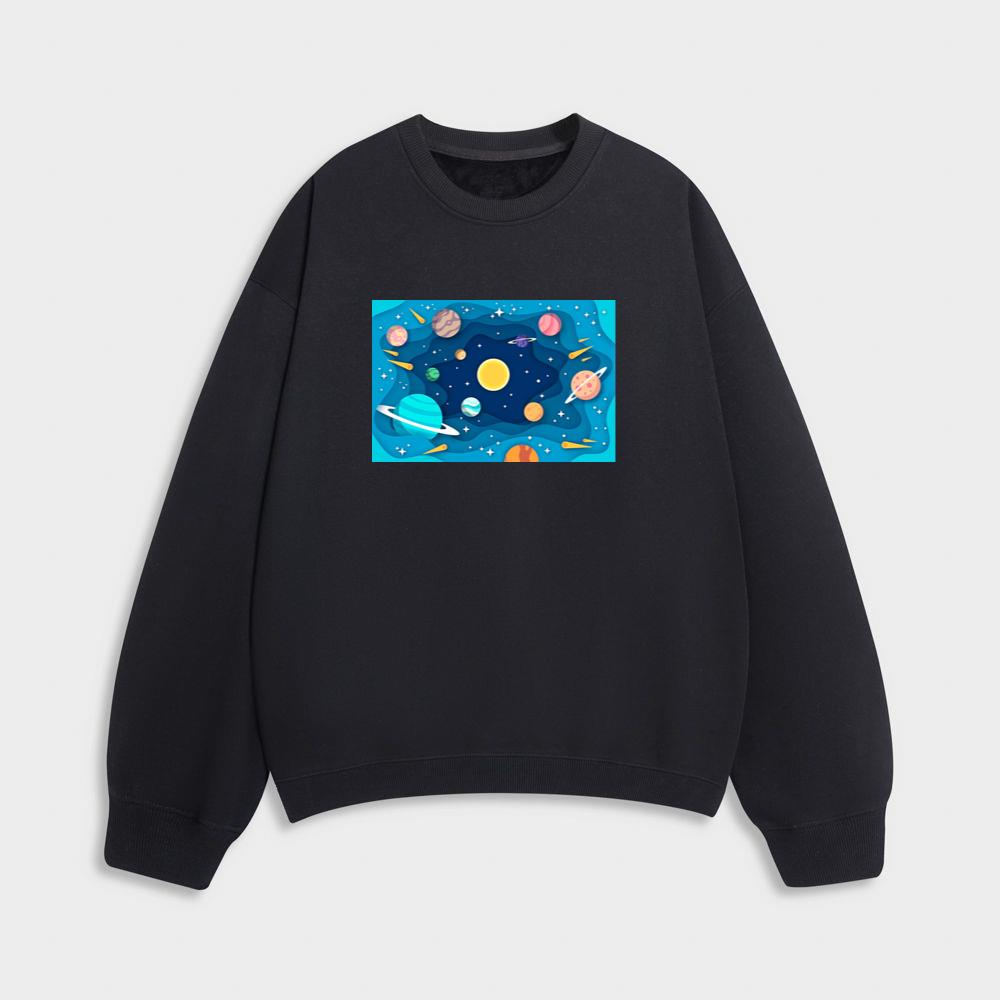 The Planetary Paper Parade in a Cosmic Cutout Sweatshirt