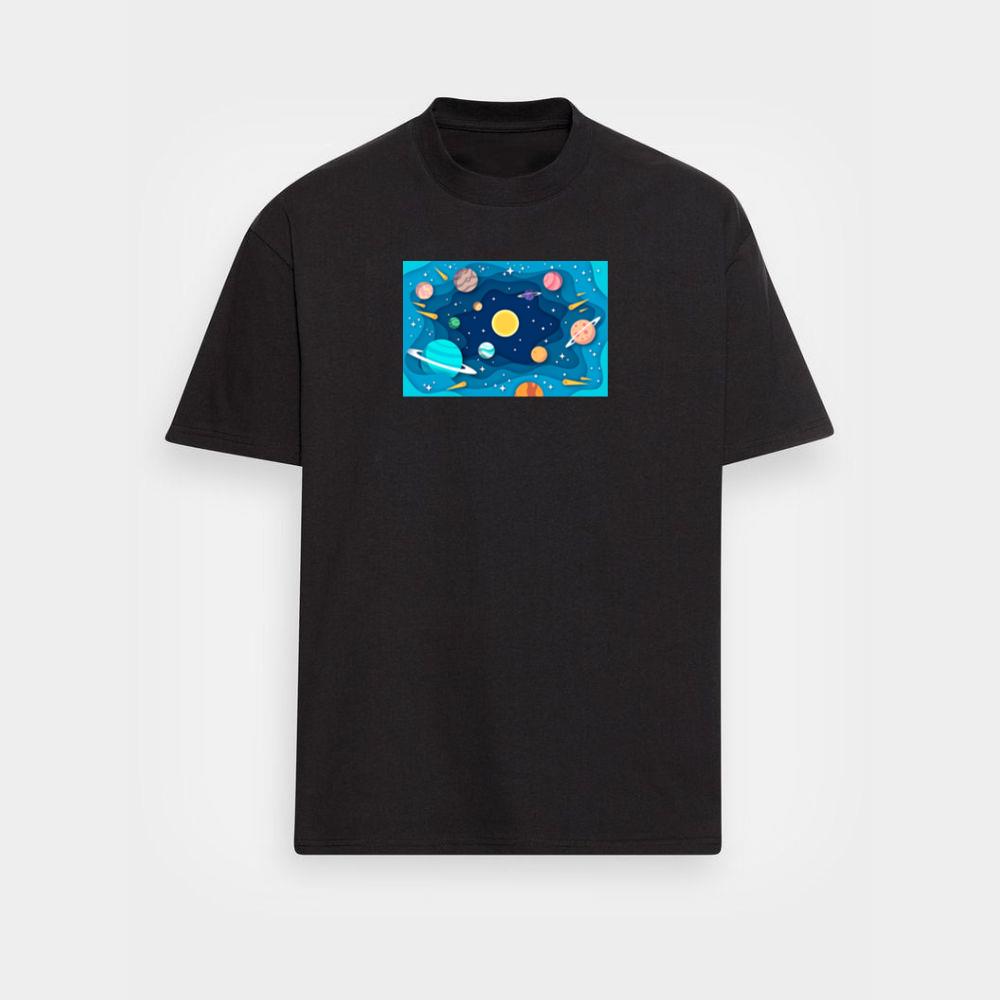 The Planetary Paper Parade in a Cosmic Cutout T-Shirts