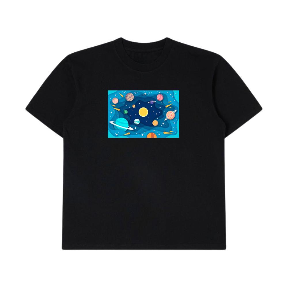 The Planetary Paper Parade in a Cosmic Cutout T-Shirts