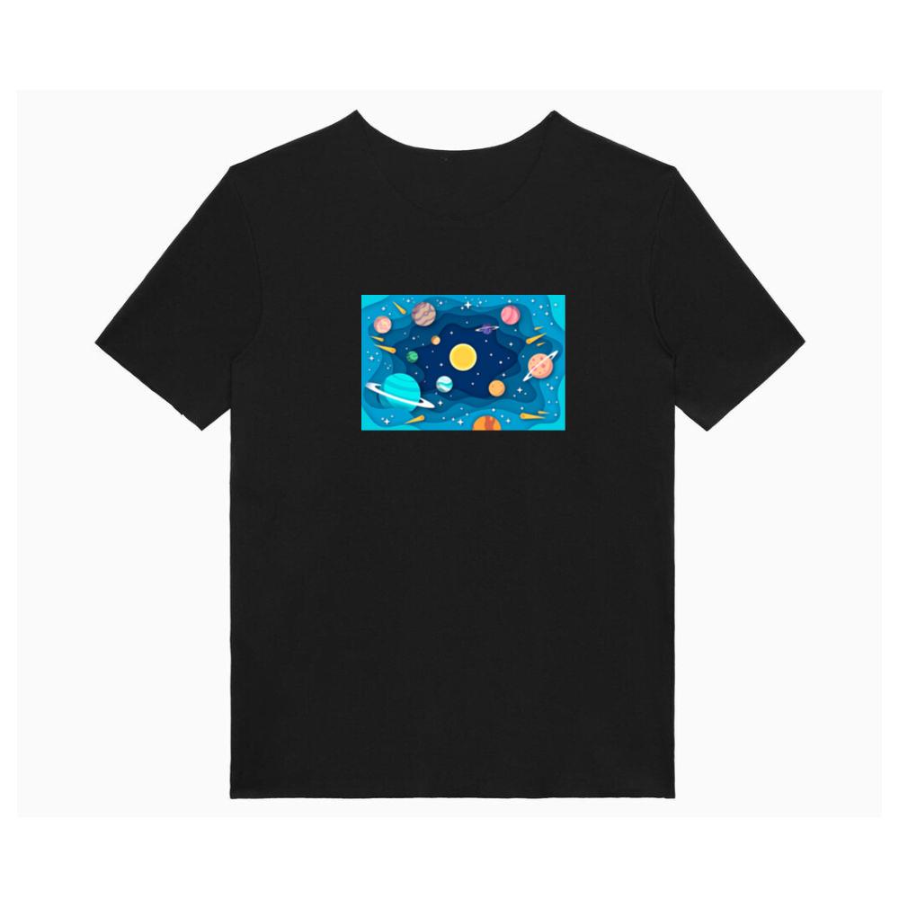 The Planetary Paper Parade in a Cosmic Cutout T-Shirts