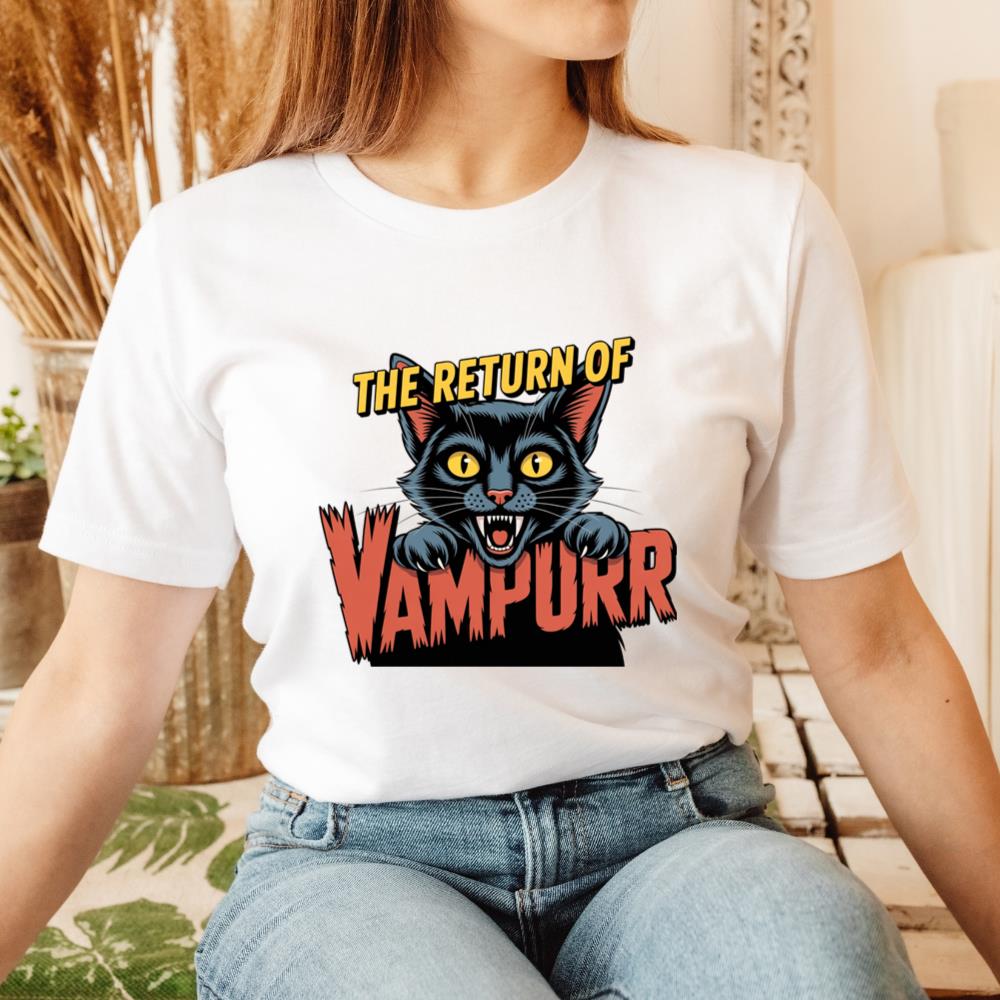 The Return of Vampurr Funny Vampire Cat Graphic T-Shirt
