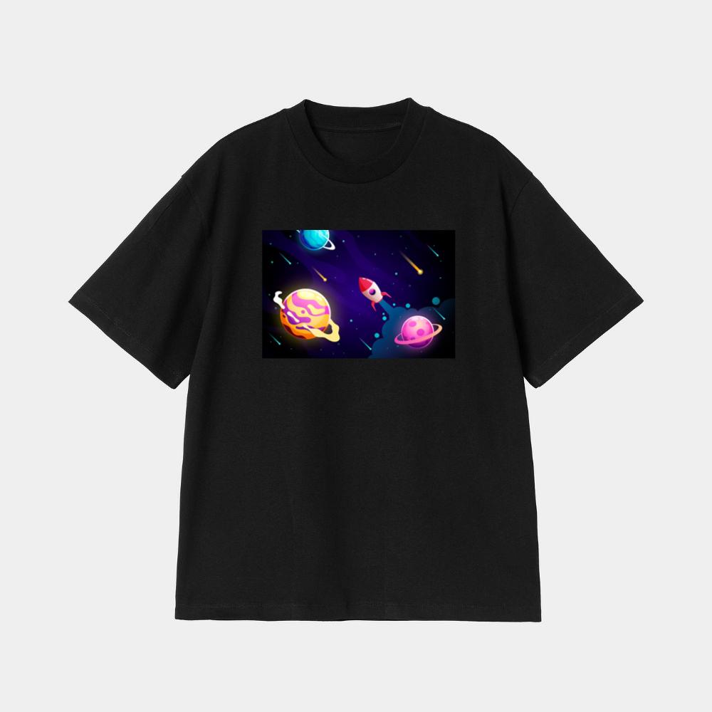 The Rocket's Radiant Race Through the Cosmic Canvas T-Shirt