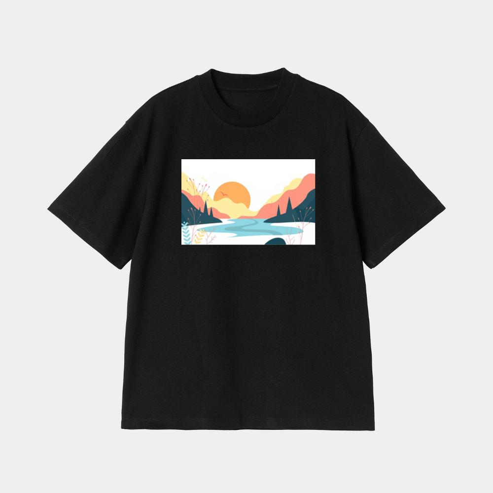 The Sunset Lake and Abstract Flora T-Shirt