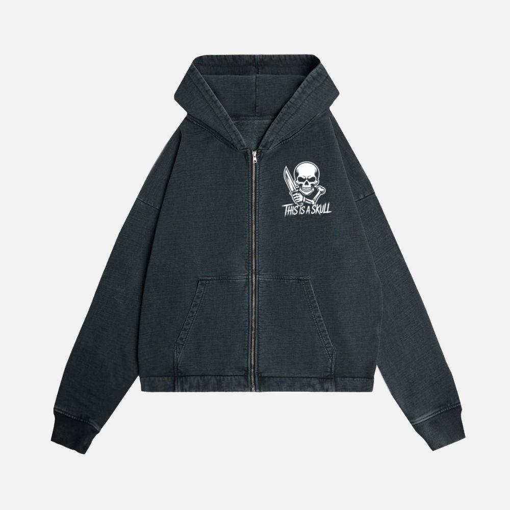 This Is a Skull Knife Skeleton Graphic Zip Hoodie Kelyee