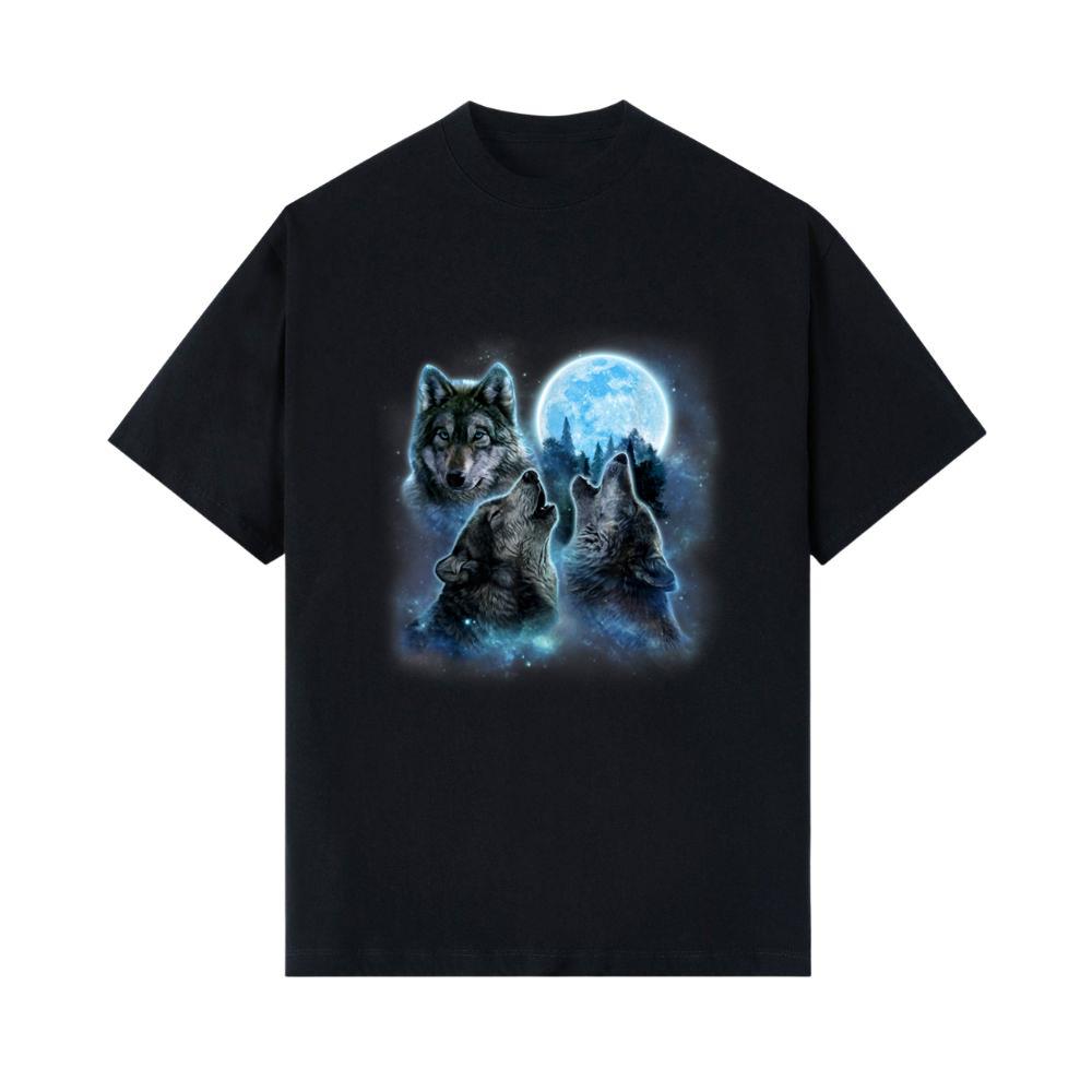 Three Wolves Howling Under Icy Full Moon, Gray Wolf T-Shirt 