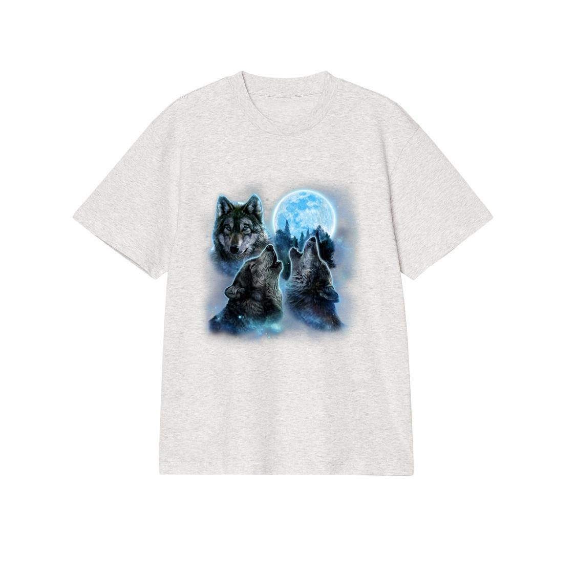 Three Wolves Howling Under Icy Full Moon, Gray Wolf T-Shirt