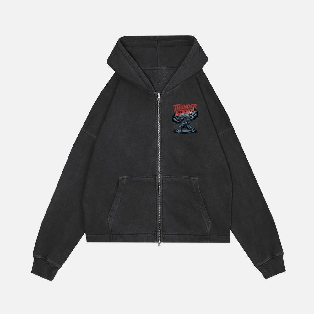 Thunder Strike Retro Fighter Design Zip Hoodie
