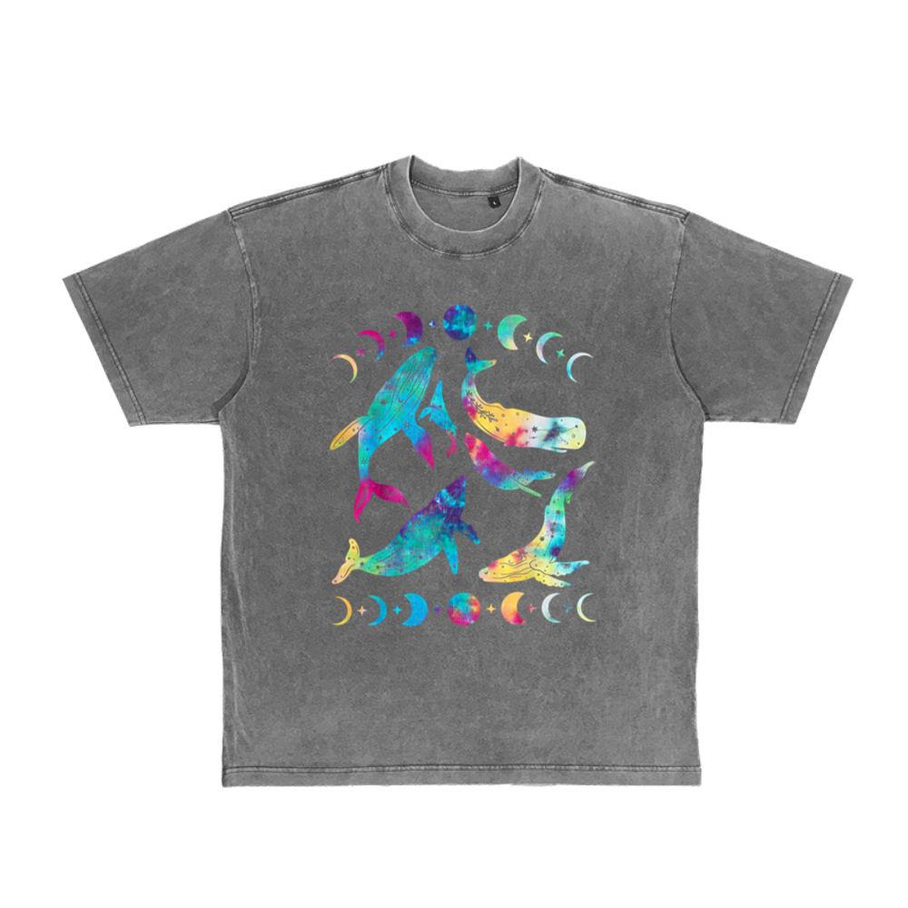 Tie Dye Whale Moon Phase Celestial Astrology Ocean Animal T-Shirt 