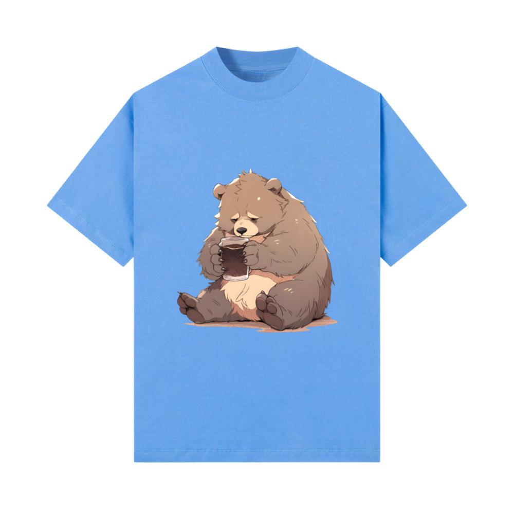 Tired Anime Bear Drinking Coffee T-Shirt